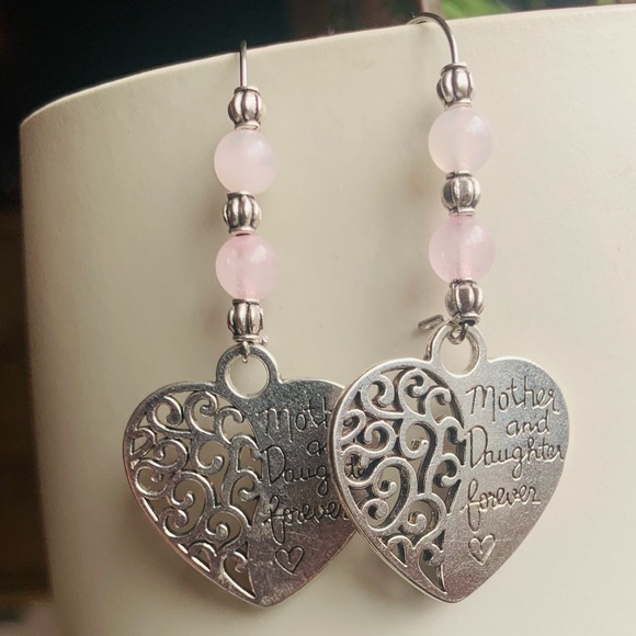 ♥️NWT♥️ Mother & Daughter Rose Quartz Earrings ♥️ Handmade ✨ Mothers Day ✨ Mom - Picture 2 of 5